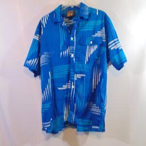 Caribelle Batik St. Kitts Button Front Shirt Mens XL Blue Island Style